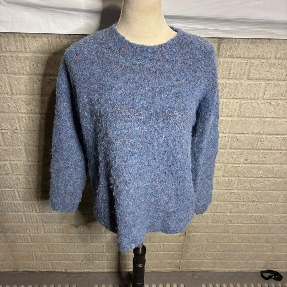 BB DAKOTA Blue Multi‎ Color Fleck Fuzzy Knit Crew Neck Sweater XS